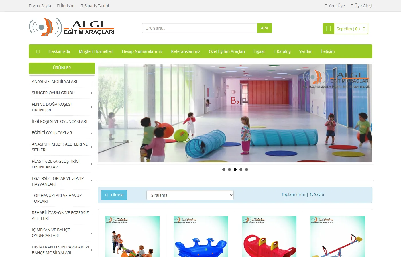 Algı Eğitim Araçları: Product catalogue of preschool and special-education equipment, toys and school furnishings.