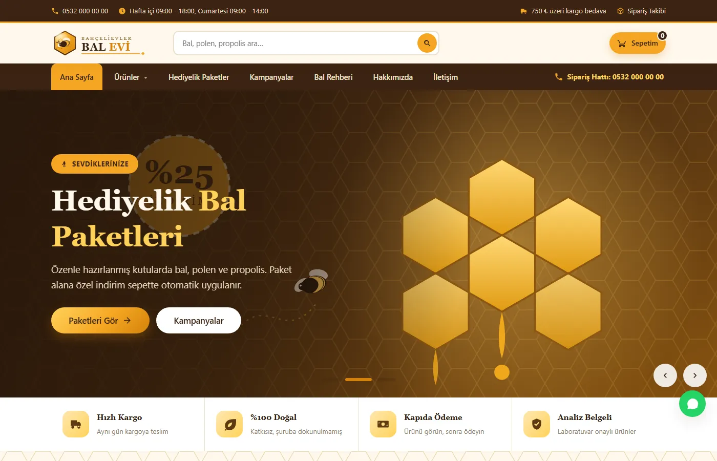 Bahçelievler Bal Evi: Online shop for natural bee products: strained and comb honey, pollen and propolis.