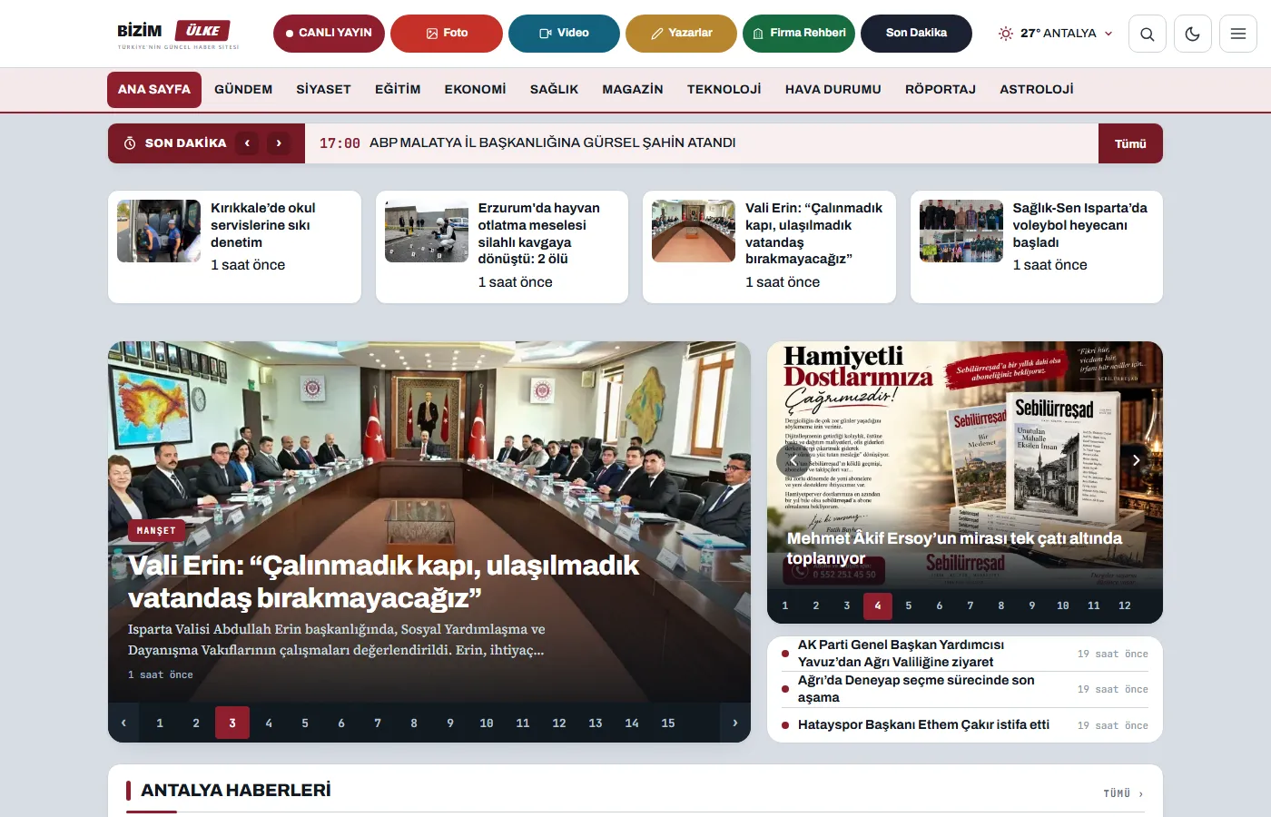 Bizim Ülke: Satellite with a national focus, publishing from the network’s shared content pool.