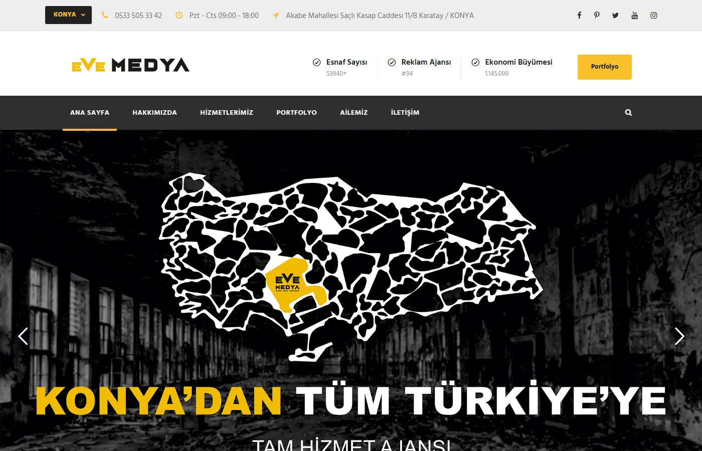 Eve Medya: Site of a Konya-based creative agency, presenting its services and work.