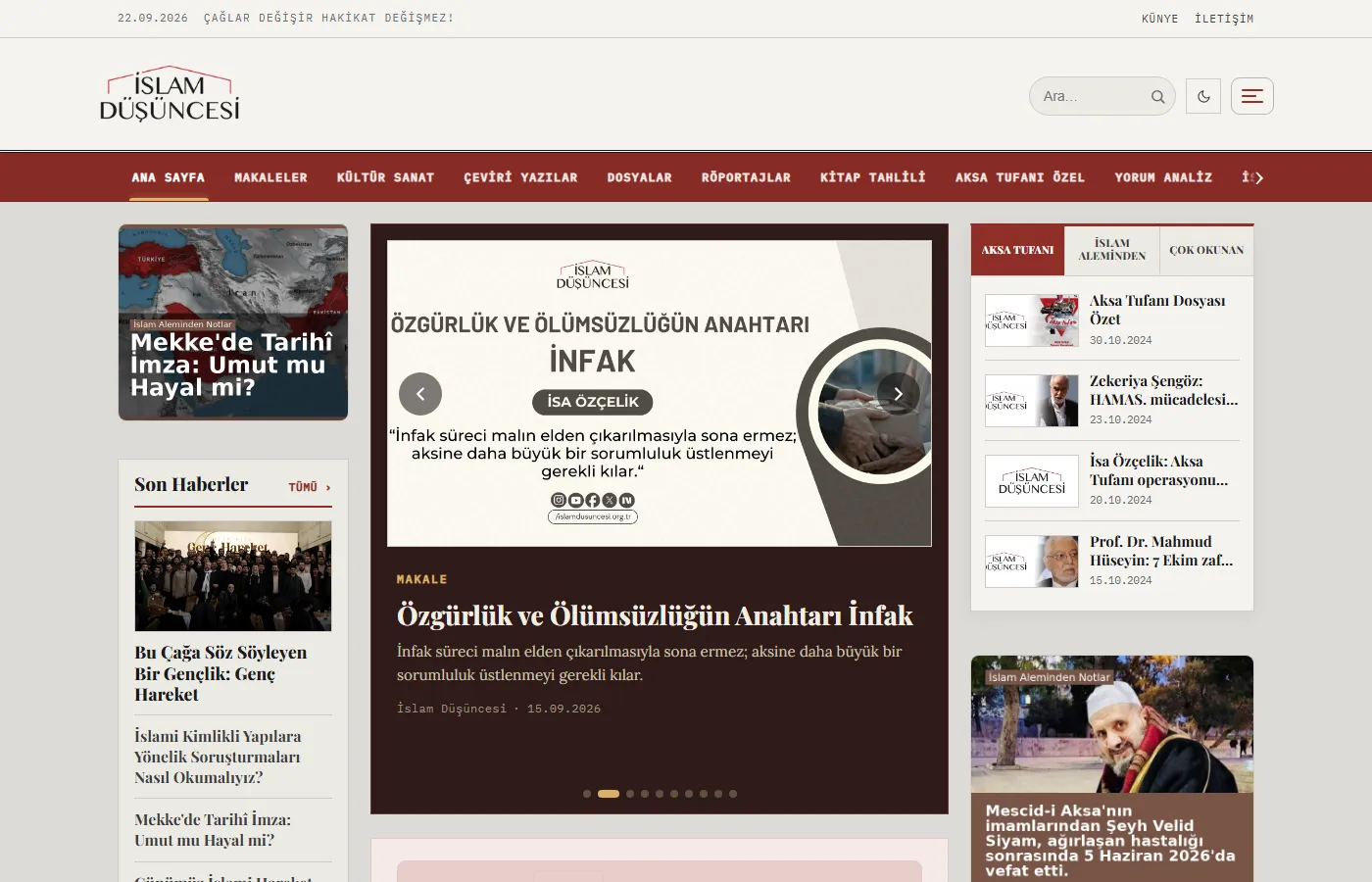 İslam Düşüncesi: Portal publishing in-depth writing on Islamic thought, with research on Islamism, feature files, interviews and portraits.