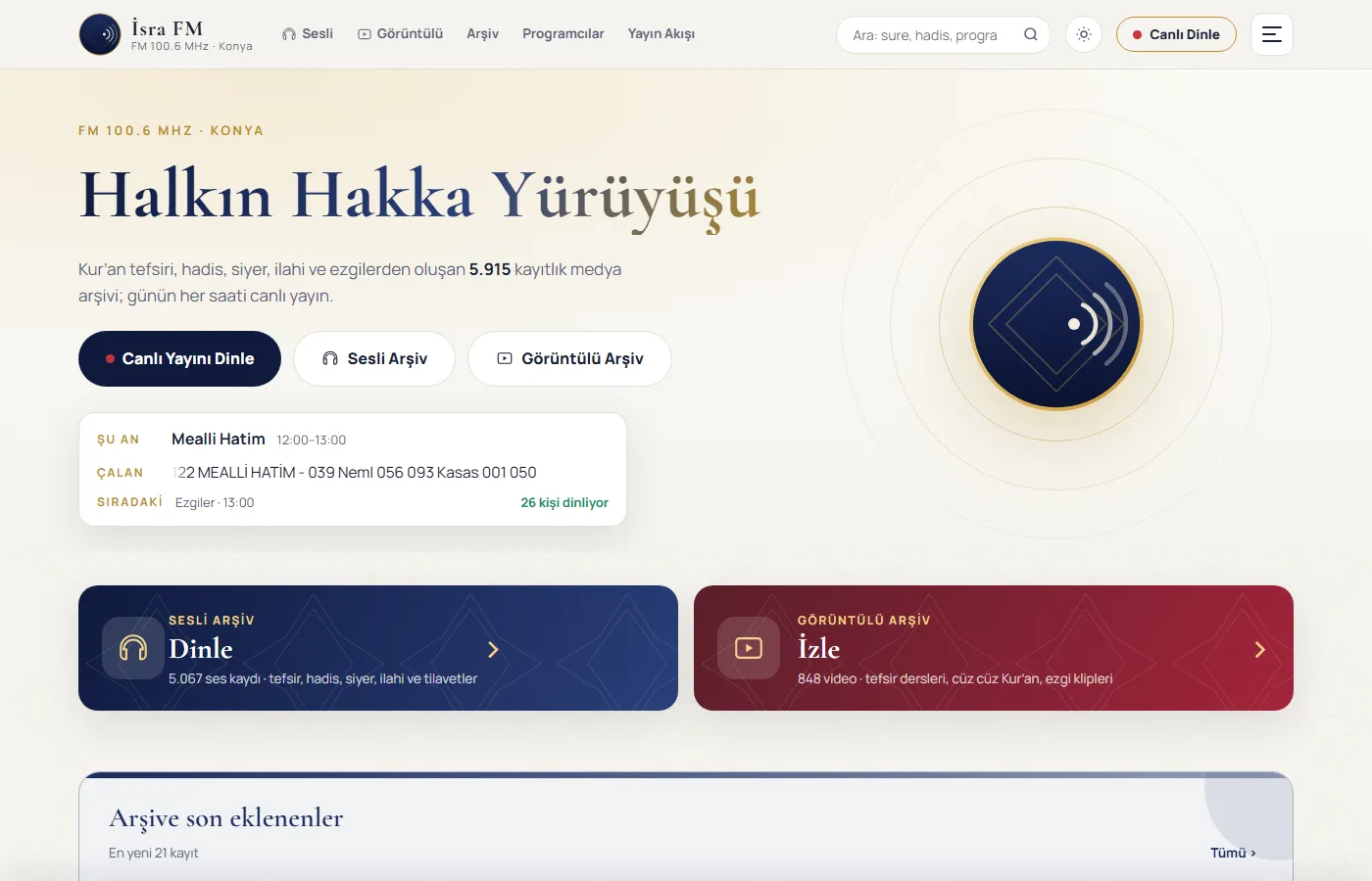 İsra FM: Site of İsra FM, Konya 100.6: live stream, programme schedule and a listening archive of talks on tafsir, hadith and the Prophet’s life.