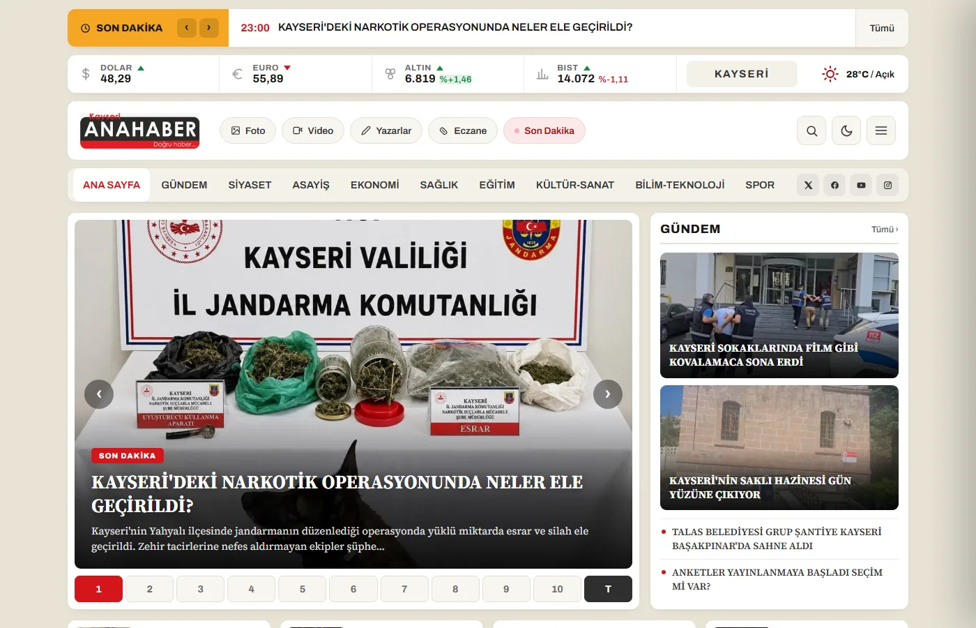 Kayseri Ana Haber home page: a city news portal running on our news engine with its own theme and colours