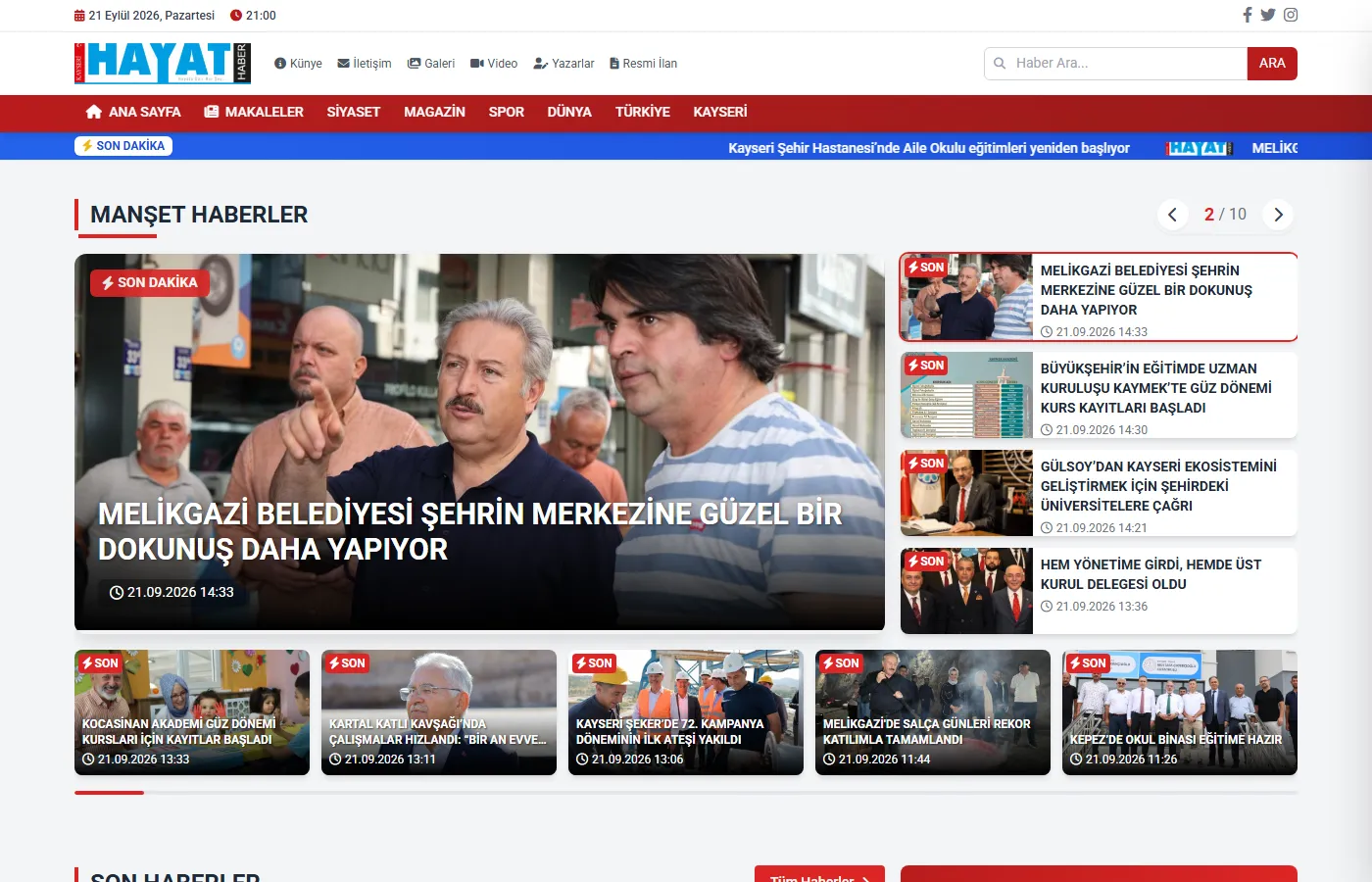 Kayseri Hayat Haber: News site covering Kayseri’s agenda and city life.