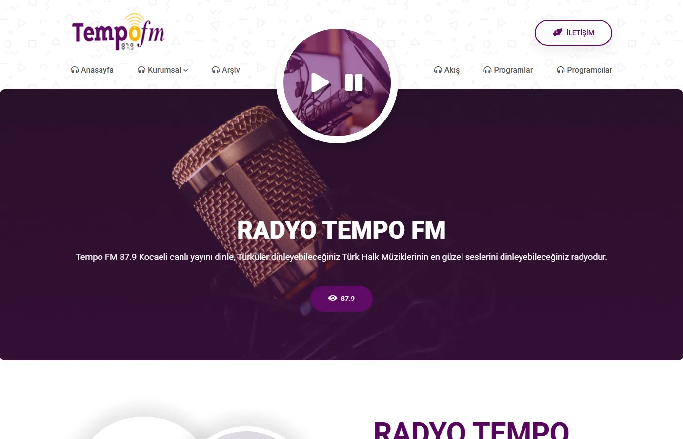 Radyo Tempo FM 87.9: Live stream site of a Kocaeli radio station focused on Turkish folk music.