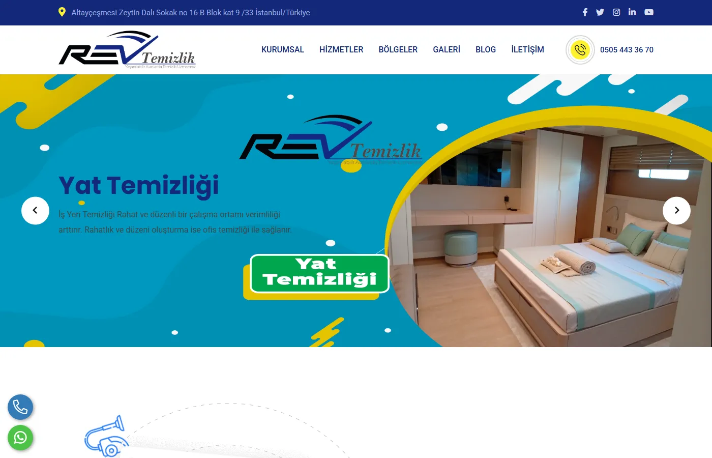 Rev Temizlik: Services site of an Istanbul cleaning company covering homes, offices and yachts.