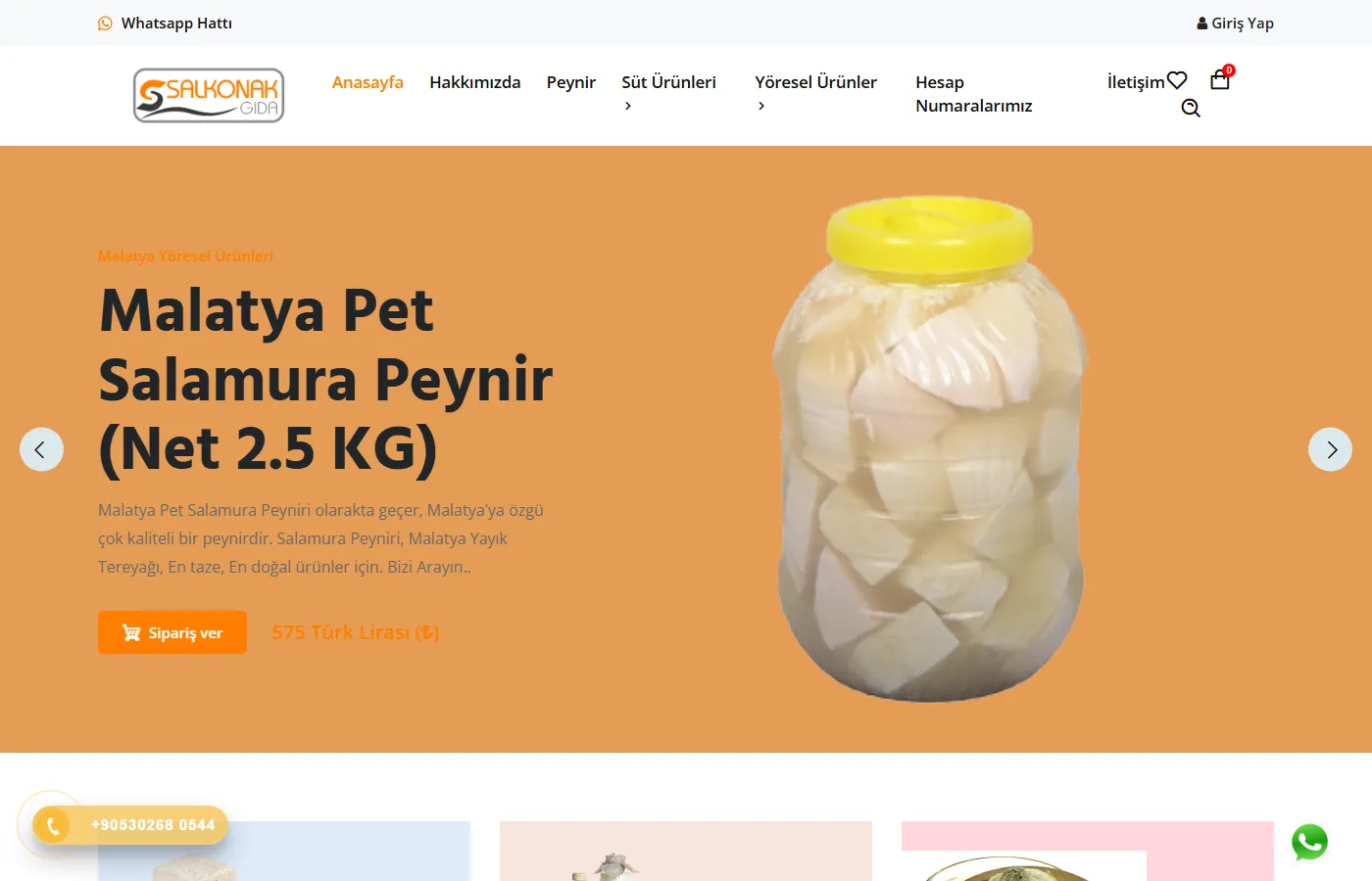 Salkonak Gıda: Online shop of the Salkonak farm in Malatya, selling cheese, butter, honey and village produce.