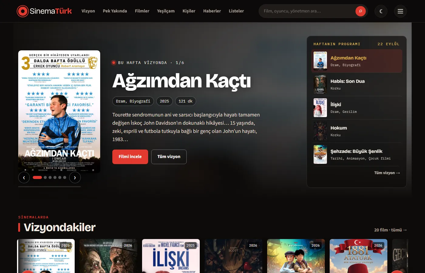 SinemaTürk: Billed as “the memory of Turkish cinema”: new releases, the Yeşilçam archive, and actor and director biographies.