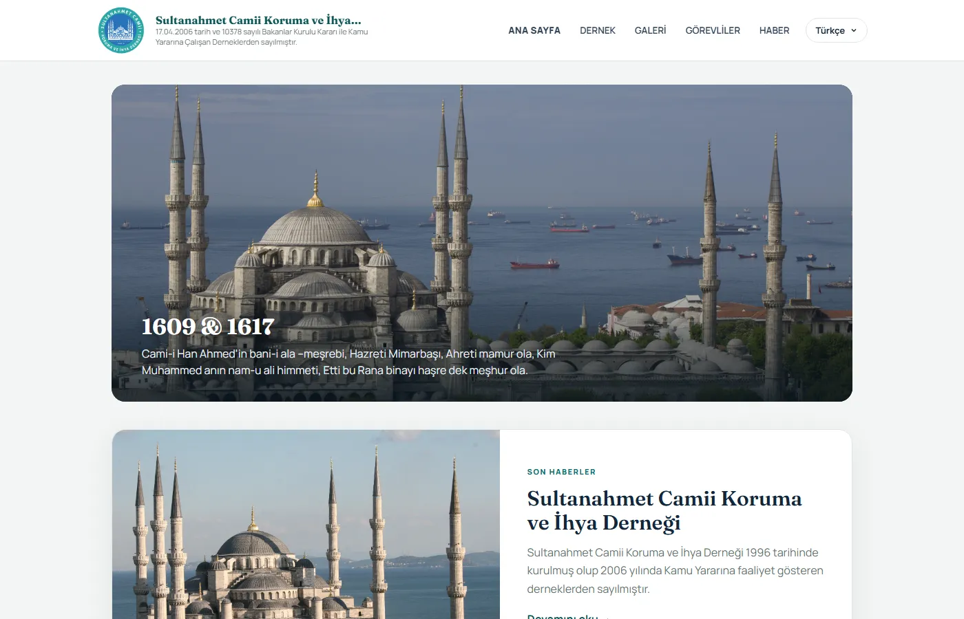 Sultanahmet Camii Derneği: Official site of the Association for the Preservation and Revival of the Sultanahmet Mosque.