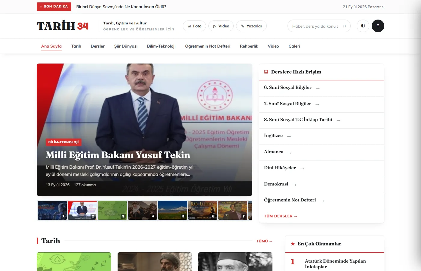Tarih 34: Education site with history lessons and cultural content for students and teachers.